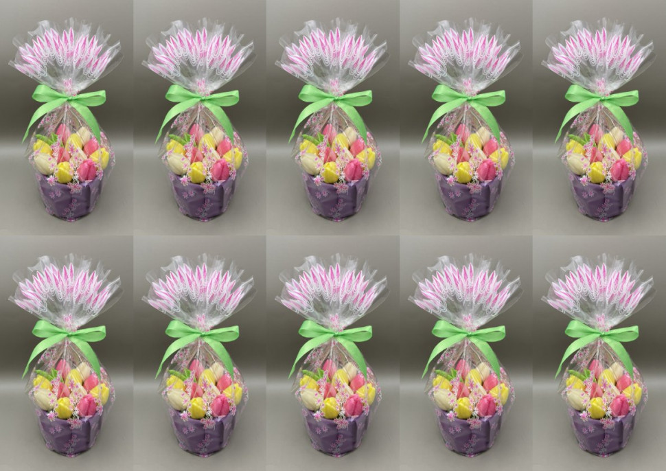  Букет фигурного шоколада "Букет Вазочка Тюльпаны" фигурного шоколада (коробка 10шт по 150г)    в Вязниках